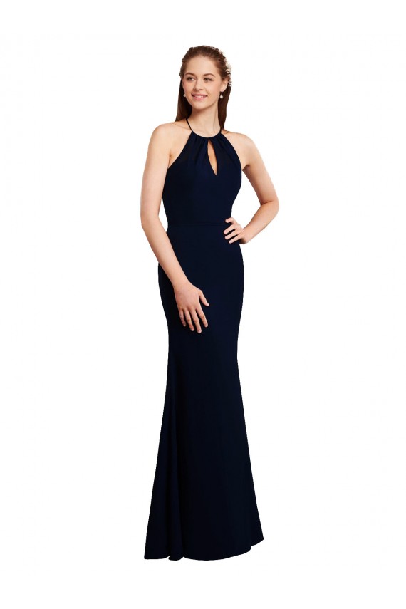Mermaid Halter Neck Soft Chiffon Long Dark Navy Bridesmaid Dress Barrie