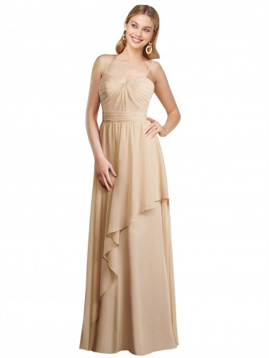 A-Line Sweetheart Soft Chiffon Long Champagne Bridesmaid Dress Barrie