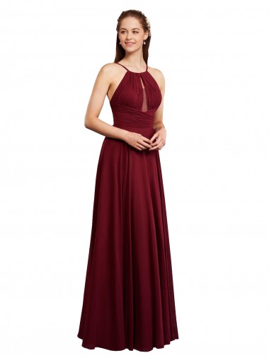 A-Line Halter Neck Chiffon Long Burgundy Bridesmaid Dress / Evening Dress Barrie