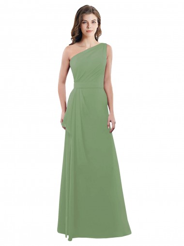 A-Line One Shoulder Soft Chiffon Long Seagrass Bridesmaid Dress Barrie