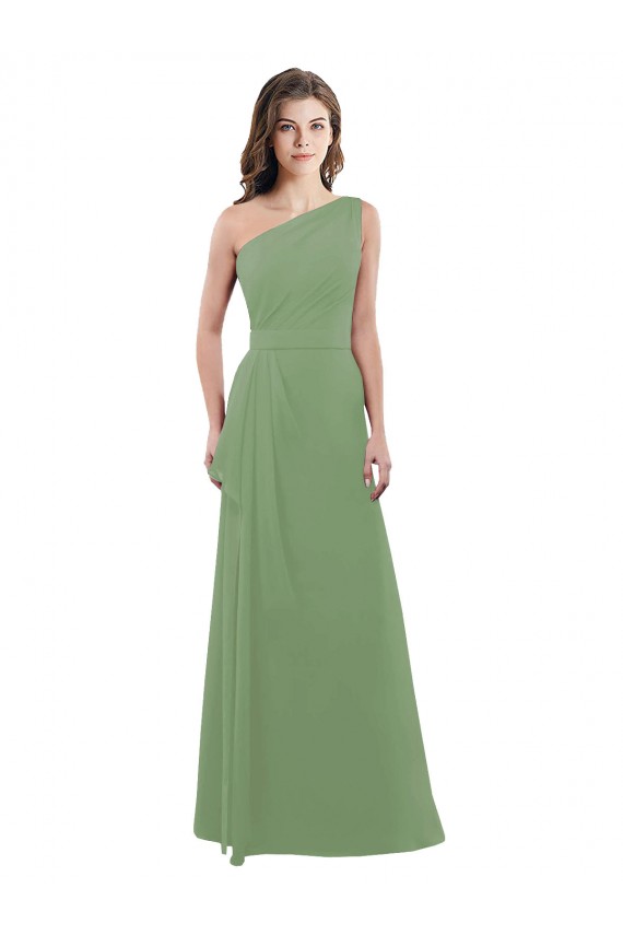 A-Line One Shoulder Soft Chiffon Long Seagrass Bridesmaid Dress Barrie