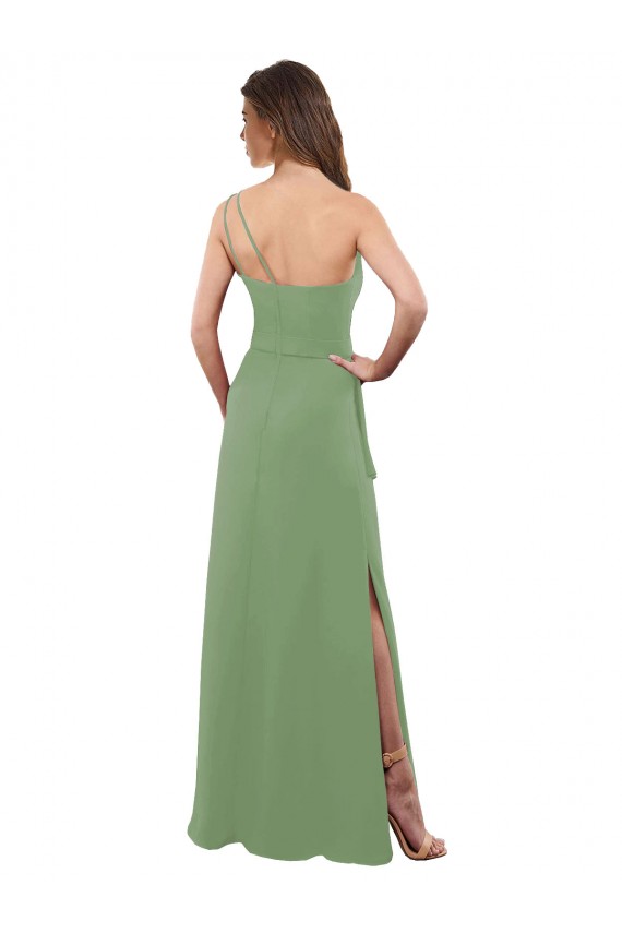 A-Line One Shoulder Soft Chiffon Long Seagrass Bridesmaid Dress Barrie