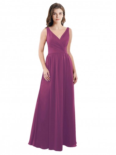 A-Line V-Neck Soft Chiffon Long Wild Berry Bridesmaid Dress Barrie