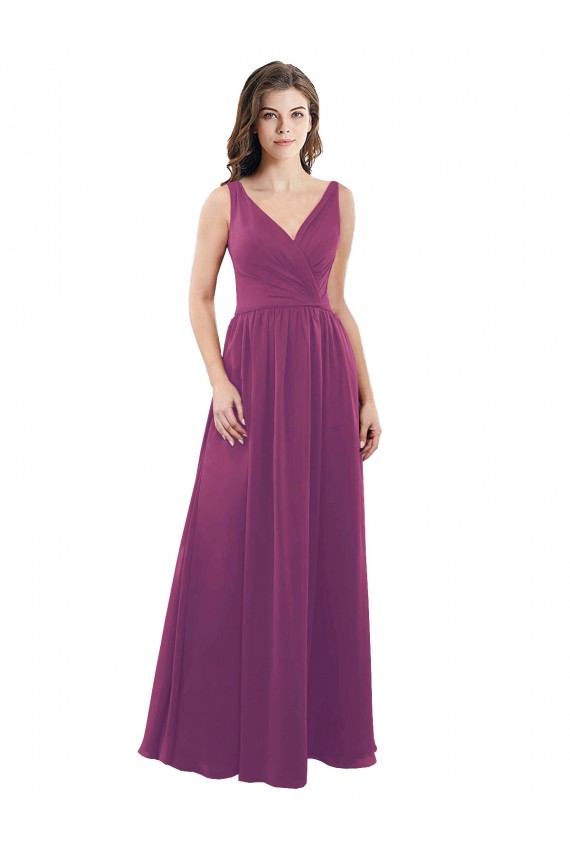 A-Line V-Neck Soft Chiffon Long Wild Berry Bridesmaid Dress Barrie