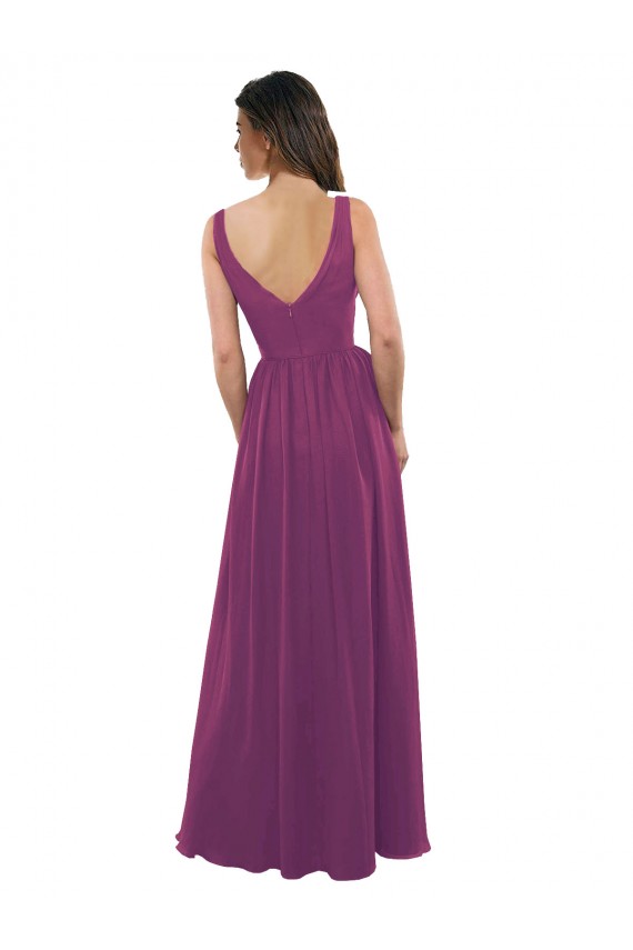 A-Line V-Neck Soft Chiffon Long Wild Berry Bridesmaid Dress Barrie