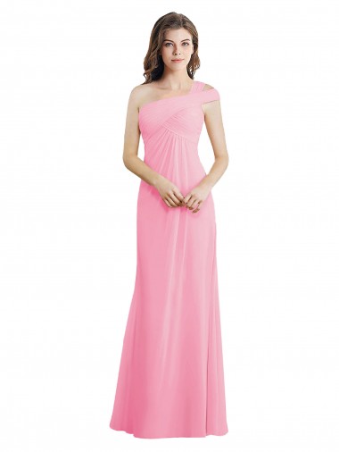 A-Line One Shoulder Soft Chiffon Long Barely Pink Bridesmaid Dress Barrie