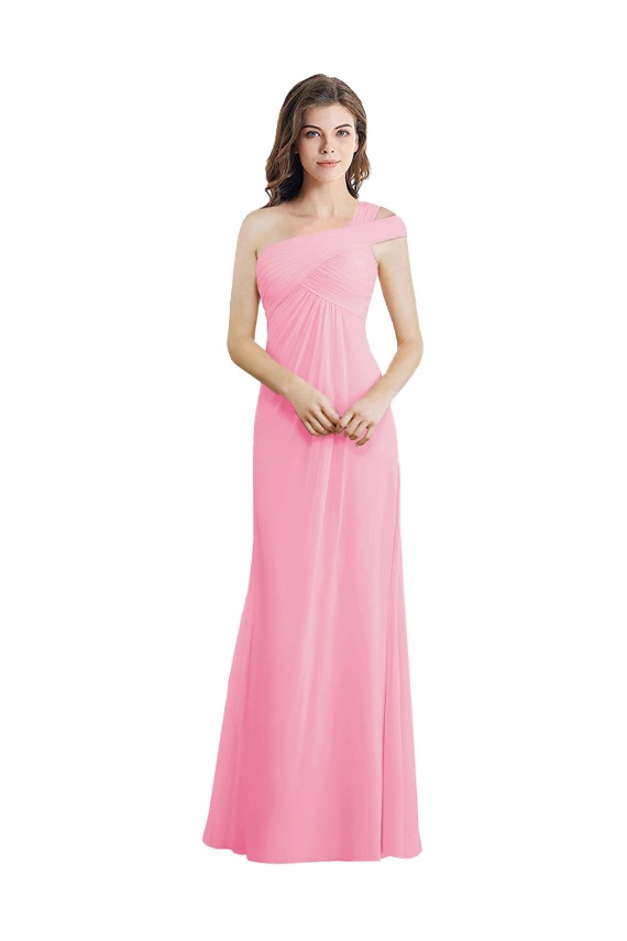 A-Line One Shoulder Soft Chiffon Long Barely Pink Bridesmaid Dress Barrie