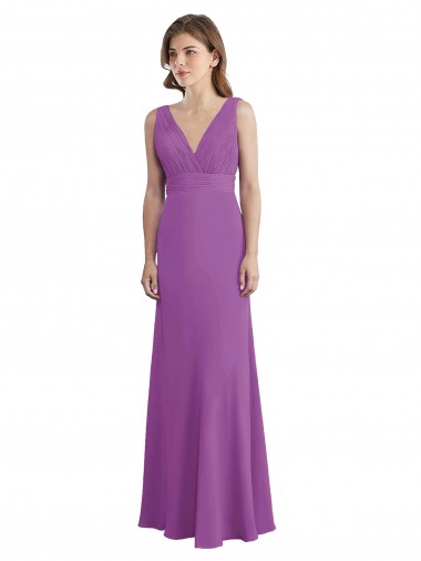 A-Line V-Neck Soft Chiffon Long Dahlia Bridesmaid Dress Barrie