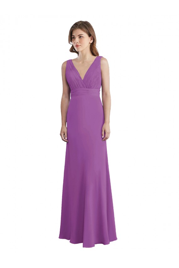 A-Line V-Neck Soft Chiffon Long Dahlia Bridesmaid Dress Barrie