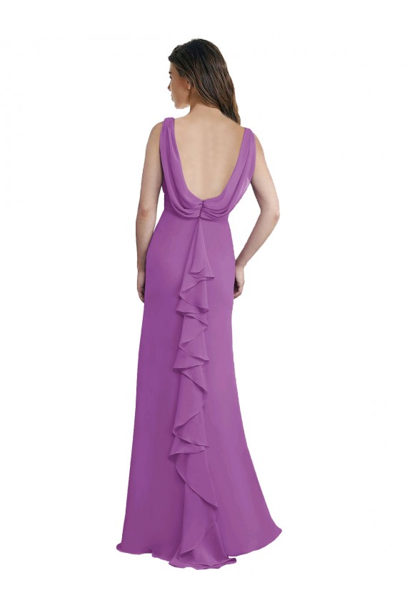 A-Line V-Neck Soft Chiffon Long Dahlia Bridesmaid Dress Barrie