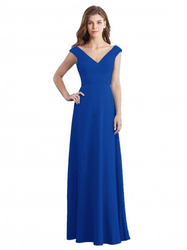 A-Line V-Neck Chiffon Long Royal Blue Bridesmaid Dress / Evening Dress Barrie