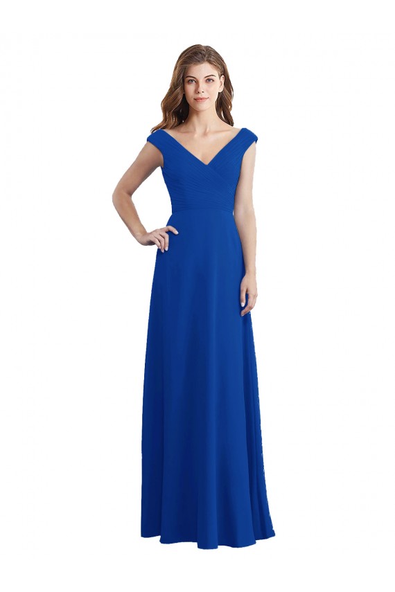 A-Line V-Neck Chiffon Long Royal Blue Bridesmaid Dress / Evening Dress Barrie