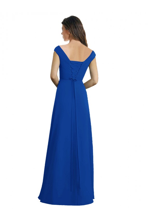 A-Line V-Neck Chiffon Long Royal Blue Bridesmaid Dress / Evening Dress Barrie