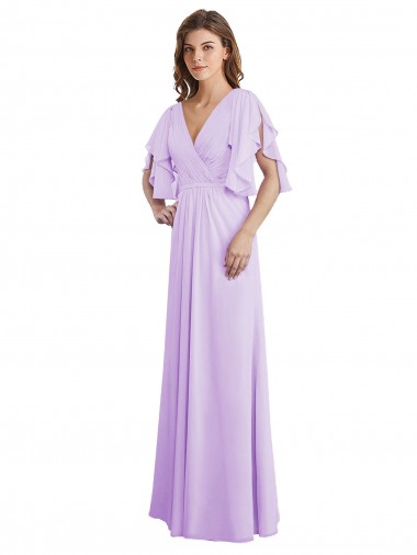 A-Line V-Neck Soft Chiffon Long Lilac Bridesmaid Dress Barrie
