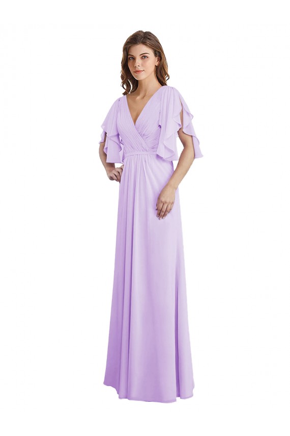 A-Line V-Neck Soft Chiffon Long Lilac Bridesmaid Dress Barrie