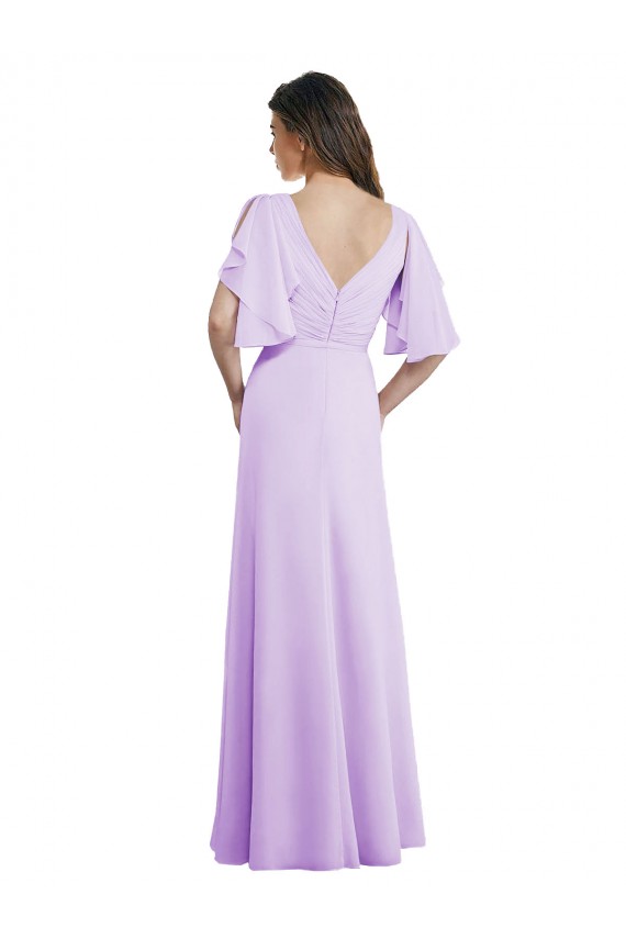 A-Line V-Neck Soft Chiffon Long Lilac Bridesmaid Dress Barrie