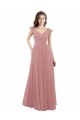 A-Line V-Neck Soft Chiffon Long Dusty Pink Bridesmaid Dress Barrie