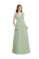 A-Line V-Neck Soft Chiffon Long Smoke Green Formal Dress / Bridesmaid Dress Barrie