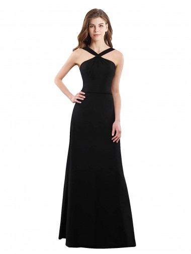 A-Line Halter Neck Soft Chiffon Long Black Bridesmaid Dress Barrie