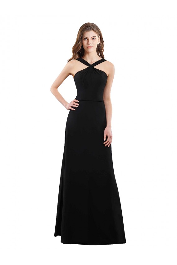 A-Line Halter Neck Soft Chiffon Long Black Bridesmaid Dress Barrie