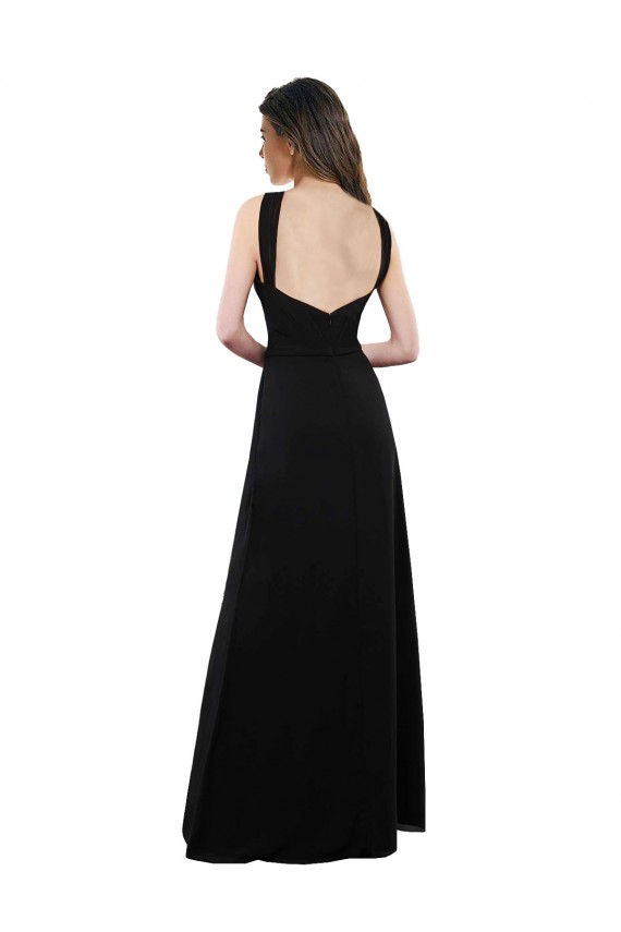 A-Line Halter Neck Soft Chiffon Long Black Bridesmaid Dress Barrie