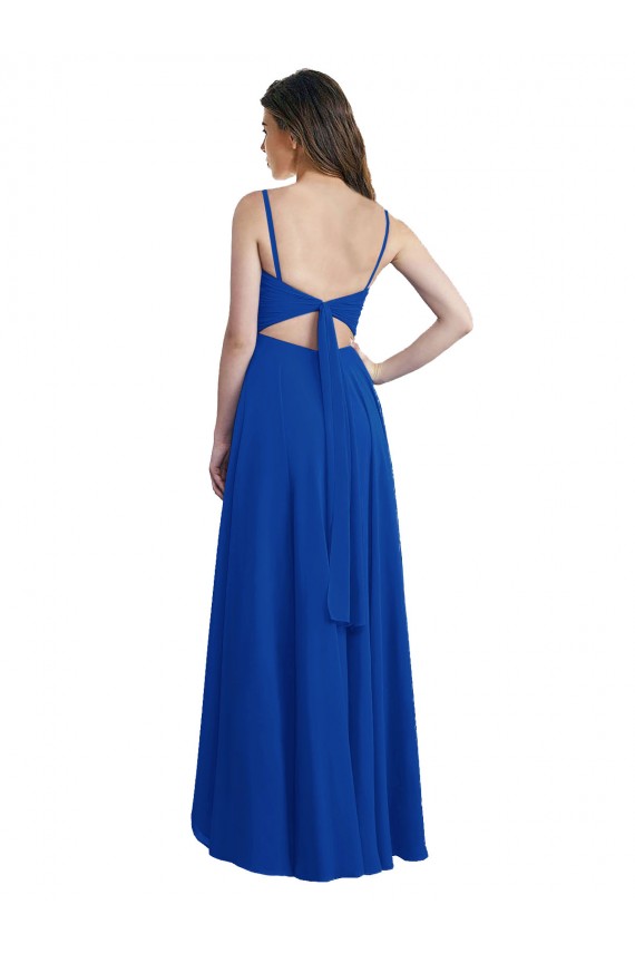 A-Line Spaghetti Straps Soft Chiffon Long Royal Blue High Low Bridesmaid Dress Barrie