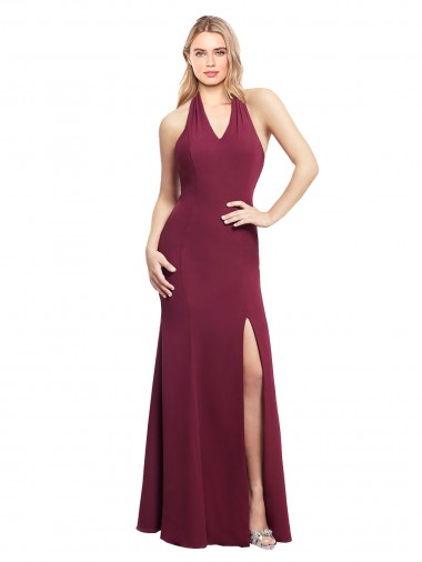 Mermaid Halter Neck Soft Chiffon Long Burgundy Bridesmaid Dress Barrie
