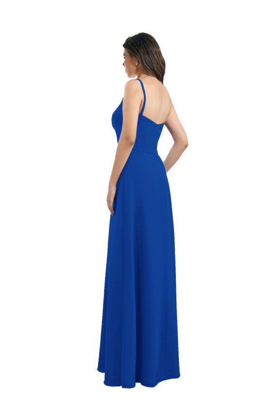 A-Line One Shoulder Soft Chiffon Long Royal Blue Bridesmaid Dress Barrie