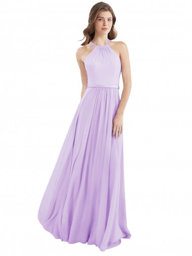A-Line Halter Neck Chiffon Long Lilac Bridesmaid Dress / Evening Dress Barrie