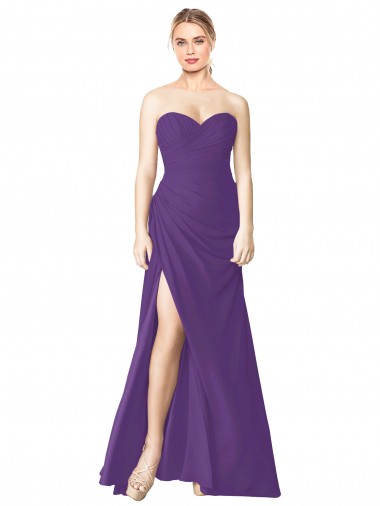 A-Line Strapless Soft Chiffon Long Plum Purple Bridesmaid Dress Barrie