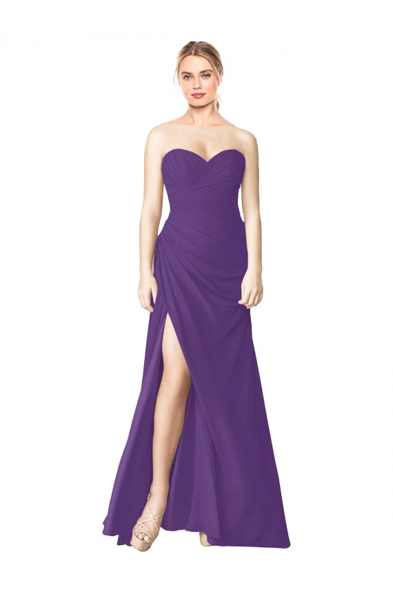 A-Line Strapless Soft Chiffon Long Plum Purple Bridesmaid Dress Barrie