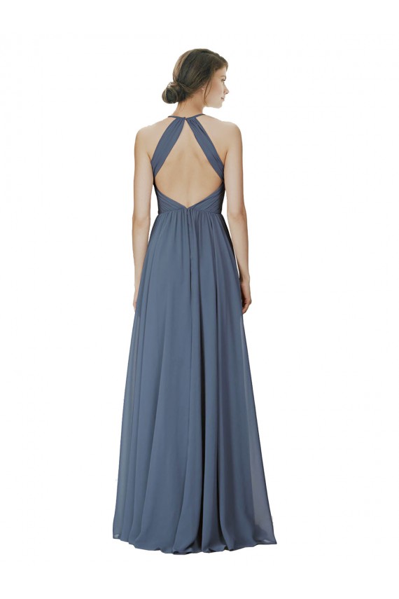 A-Line Halter Neck Soft Chiffon Long Silver Stone Formal Dress / Bridesmaid Dress Barrie