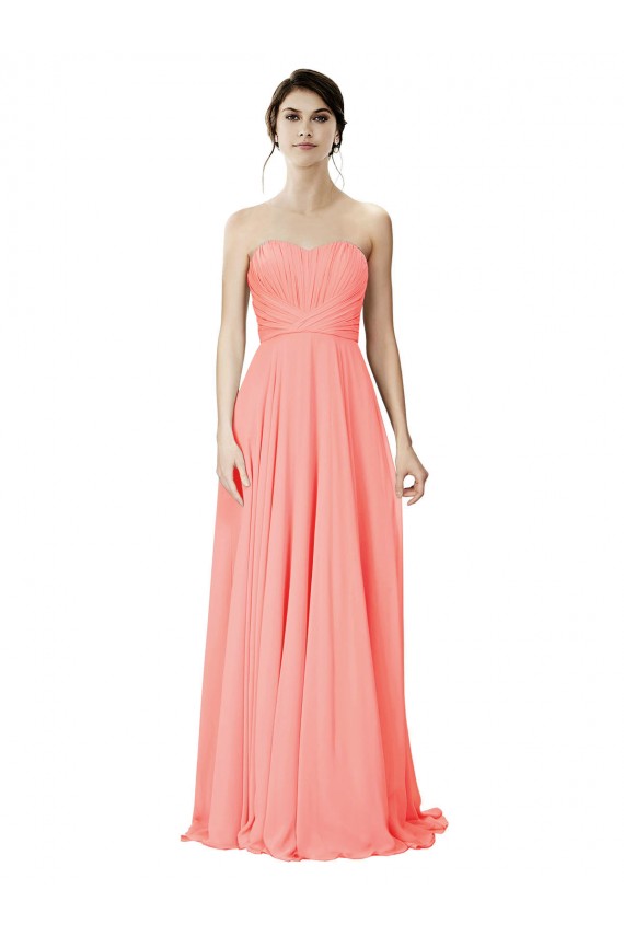 A-Line Strapless Soft Chiffon Long Peach Bridesmaid Dress Barrie