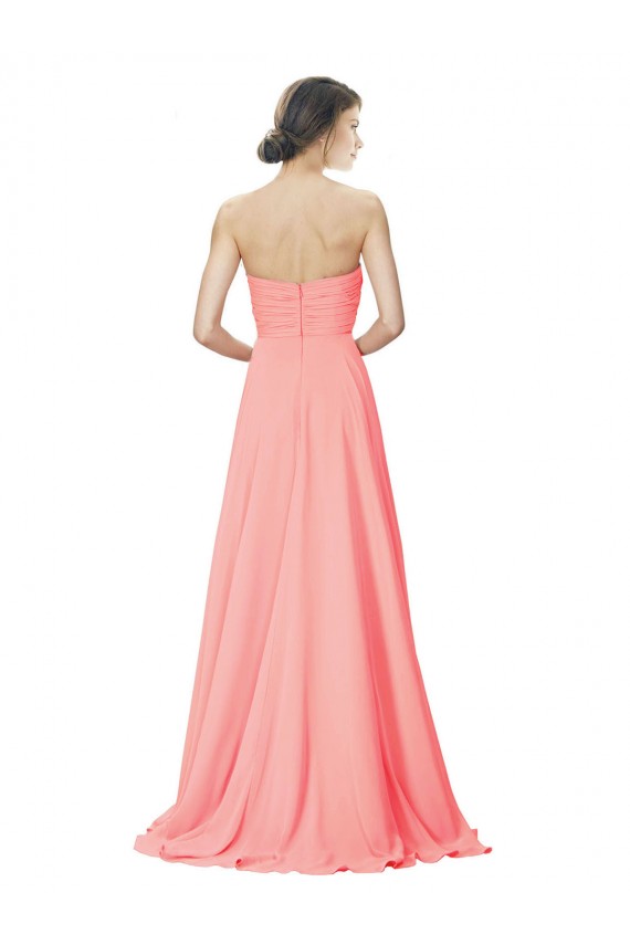 A-Line Strapless Soft Chiffon Long Peach Bridesmaid Dress Barrie