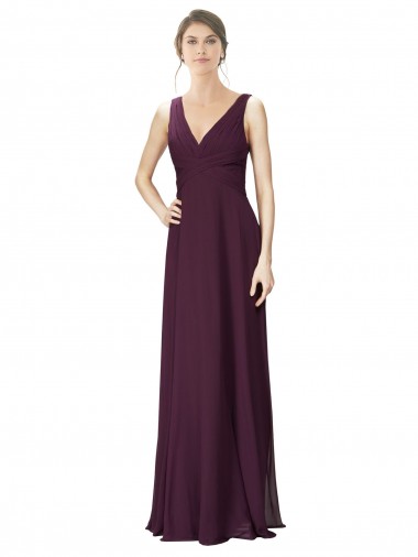 A-Line V-Neck Soft Chiffon & Lace Long Grape Bridesmaid Dress Barrie