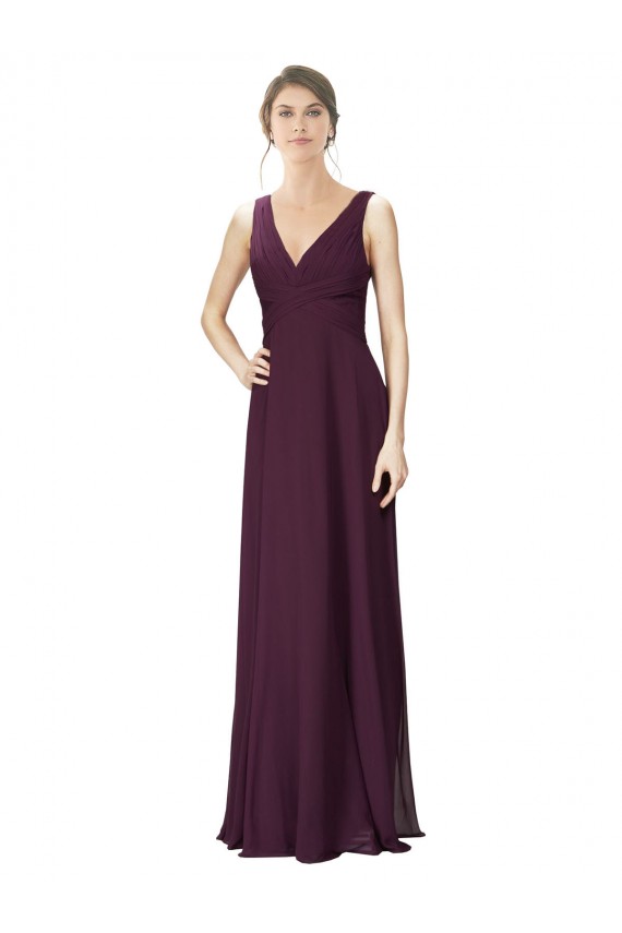 A-Line V-Neck Soft Chiffon & Lace Long Grape Bridesmaid Dress Barrie