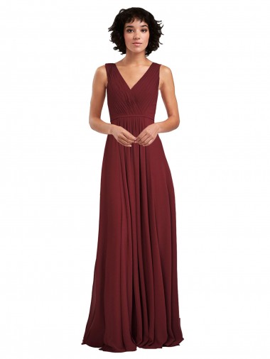 A-Line V-Neck Soft Chiffon Long Burgundy Bridesmaid Dress Barrie