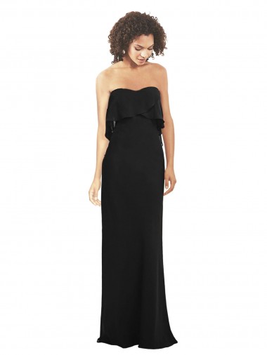 Sheath Strapless Soft Chiffon Long Black Bridesmaid Dress Barrie
