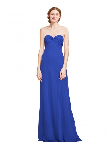 A-Line Sweetheart Soft Chiffon Long Royal Blue Bridesmaid Dress Barrie