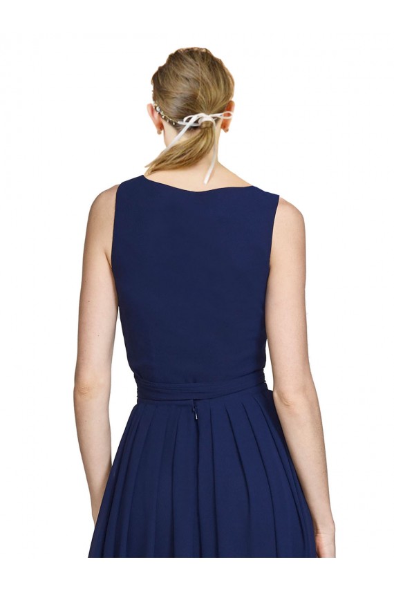 A-Line V-Neck Chiffon Long Dark Navy Wedding Party Dress Barrie