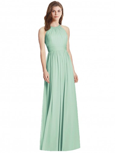 A-Line Halter Neck Soft Chiffon Long Mint Green Semi Formal Evening Dress / Bridesmaid Dress Barrie