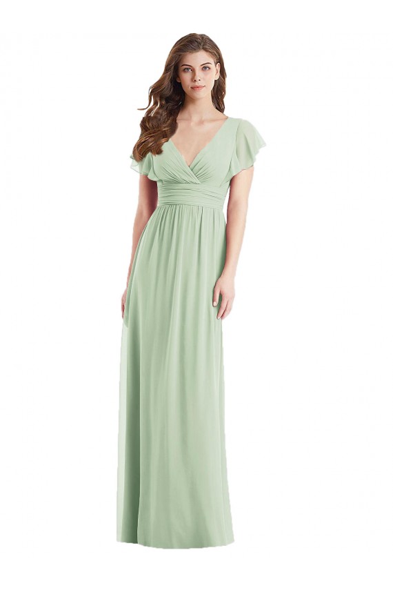 Trumpet V-Neck Soft Chiffon Long Sage Bridesmaid Dress Barrie