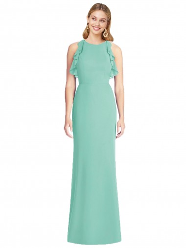 Mermaid Jewel Neck Soft Chiffon Long Jade Bridesmaid Dress Barrie