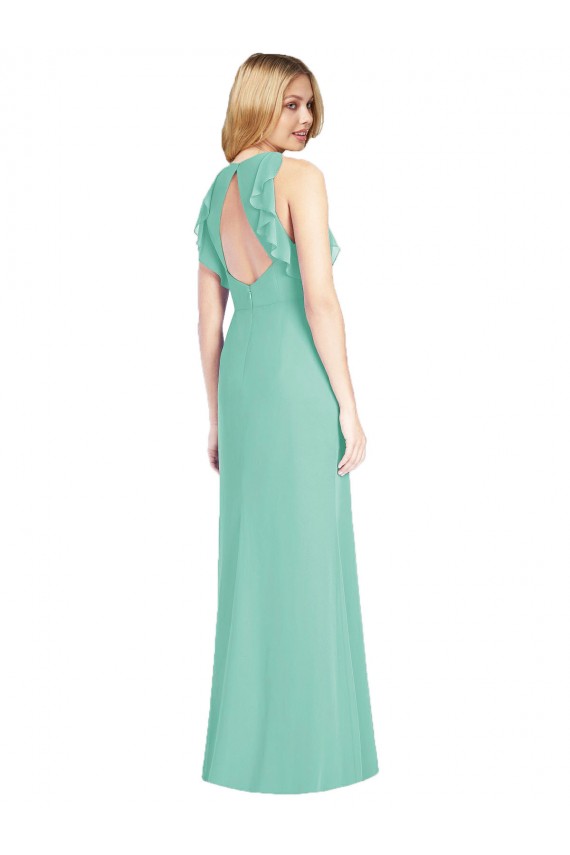 Mermaid Jewel Neck Soft Chiffon Long Jade Bridesmaid Dress Barrie
