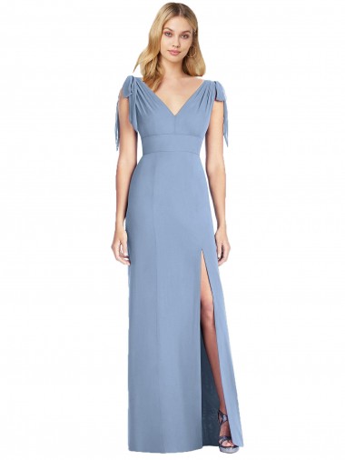 Mermaid V-Neck Soft Chiffon Long Dusty Blue Bridesmaid Dress Barrie