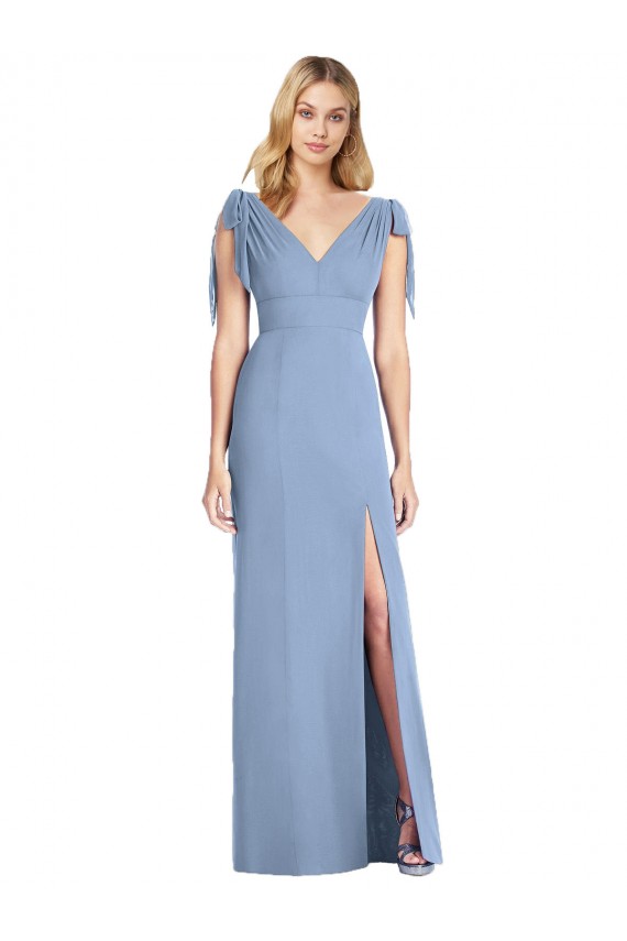 Mermaid V-Neck Soft Chiffon Long Dusty Blue Bridesmaid Dress Barrie