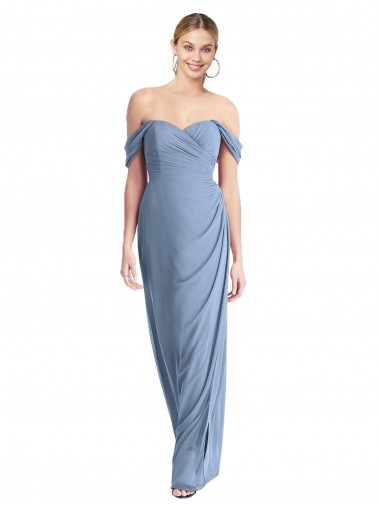 Mermaid Off the Shoulder Soft Chiffon Long Dusty Blue Semi Formal Evening Dress / Bridesmaid Dress Barrie
