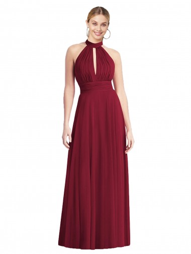 A-Line High Neck Soft Chiffon Long Burgundy Semi Formal Evening Dress / Bridesmaid Dress Barrie
