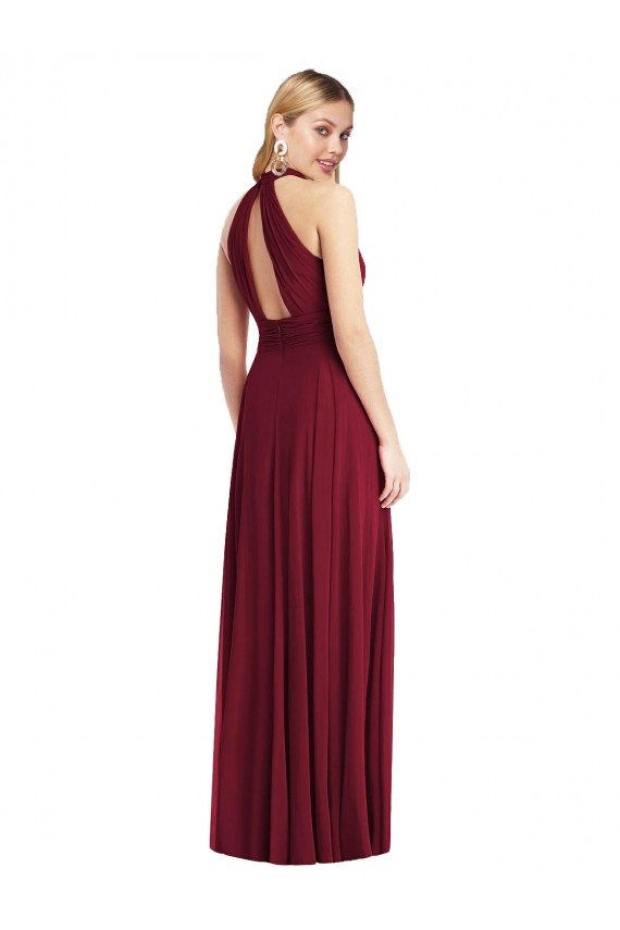 A-Line High Neck Soft Chiffon Long Burgundy Semi Formal Evening Dress / Bridesmaid Dress Barrie