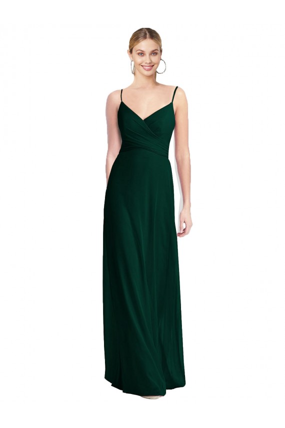 A-Line V-Neck Soft Chiffon Long Ever Green Bridesmaid Dress Barrie